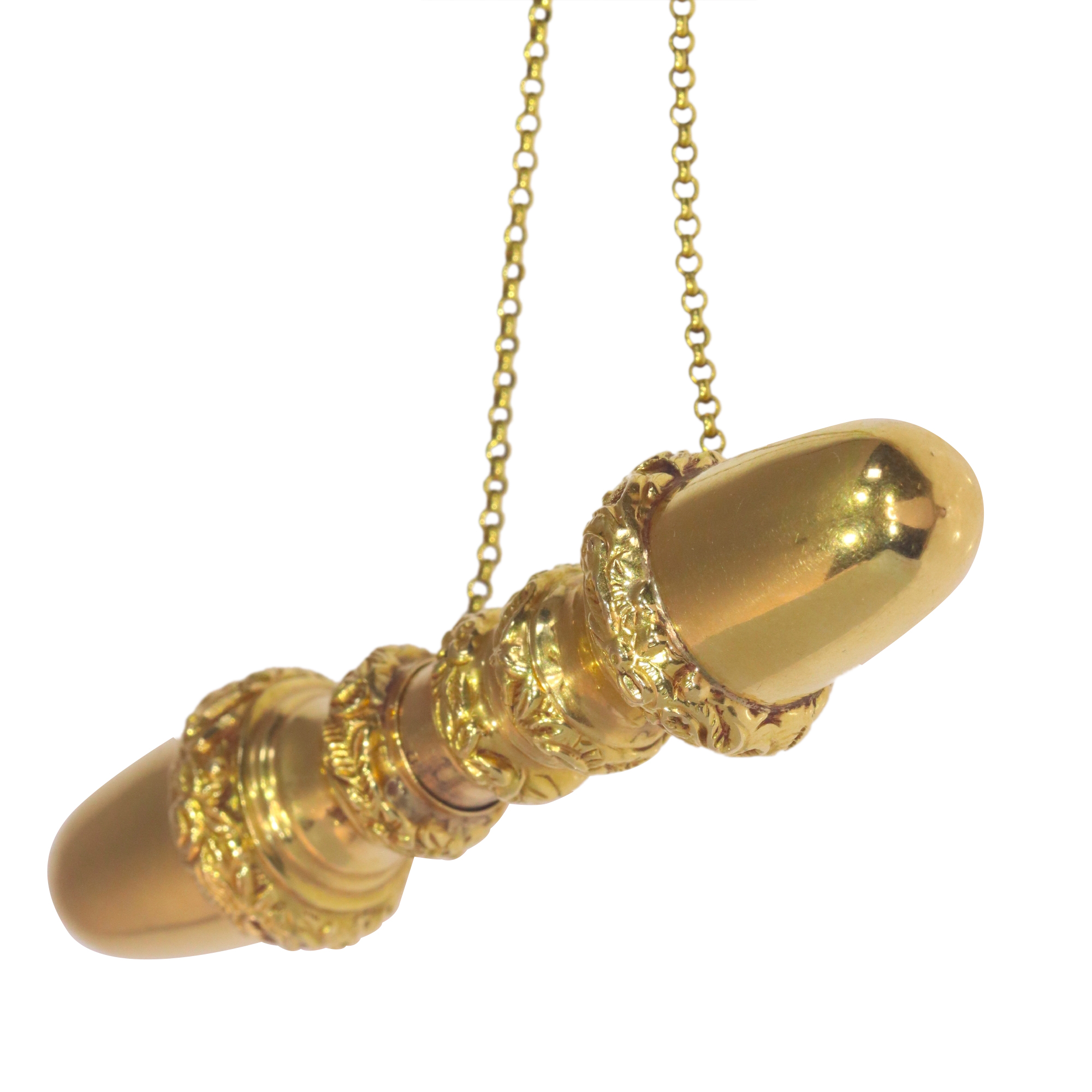 Antique Dutch 18K gold mystery jewel pendant on chain